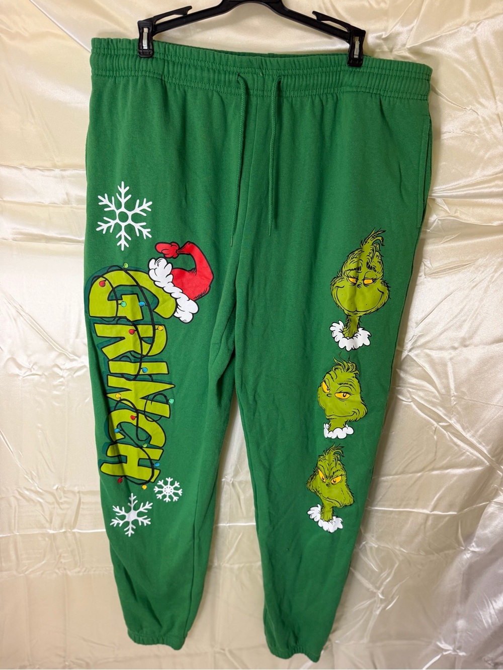 Dr Seuss The Grinch Christmas Jogger Sweatpants Mens XL Green Graphic Holiday